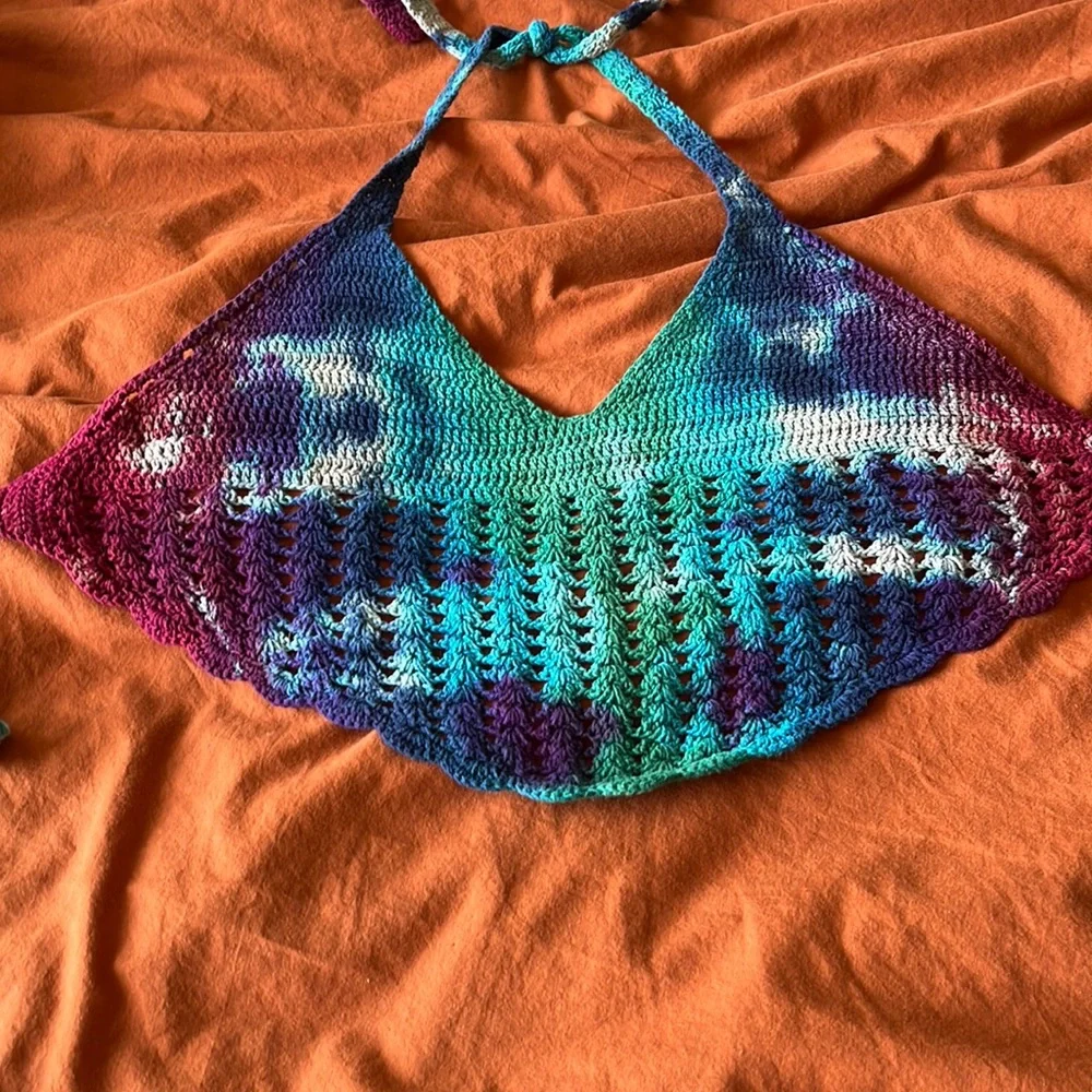 Boho Crochet Tie Dye Halter Top - Picture 2 of 3